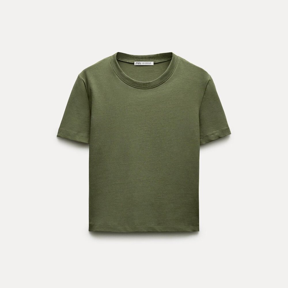 NWT ZARA SHORT-SLEEVED T-SHIRT KHAKI